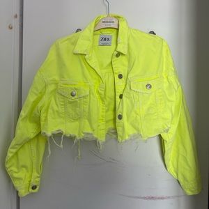 Neon Yellow Zara Cropped Denim Jacket